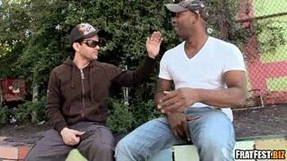 Horny black guy sucking friends cock - porn video