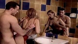 Allisa seduces a huge cock in a public bathroom - porn video