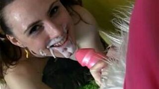 Horny girl playing with toy bear - porn video